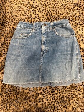 Calvin Klein Blue Denim Mini Skirt with Frayed Hem